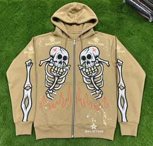 Men's <b>Gothic</b> Skeleton Graphic Khaki Hoodie <b>Jacket</b> Custom Printed Zip Up Hoodie Streetwear Casual Fashion Hooded <b>Jacket</b> - Product Image 5