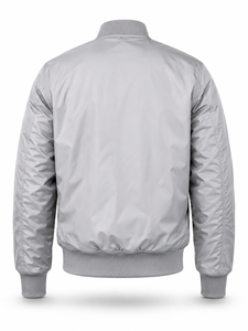 Chaqueta Bomber Gris Claro para Hombre, Cuello Alto, Cierre de Cremallera, Casual, Resistente al Viento, Poliéster, Color Sólido, Corte Regular, para Otoño - Product Image 4