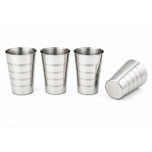 Gobelet empilable en acier inoxydable de qualité alimentaire, épais, à rayures horizontales gravées au laser, résistant à la rouille, pour boissons - Product Image 3