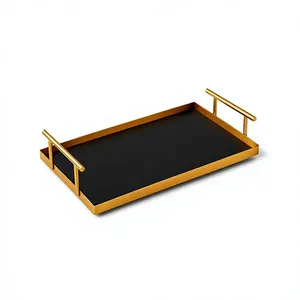 Bandeja de Almacenamiento Metálica Dorada Premium con Asas, Bandeja Organizadora Decorativa Negra para Hogar, Oficina, Dormitorio, Mesa, Encimera - Product Image 1