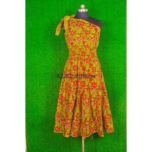 Robe midi moulante sexy à imprimé floral multicolore 100% coton respirant, à une épaule avec bouton, pour femme, décontractée, tendance, très vendue - Product Image 1