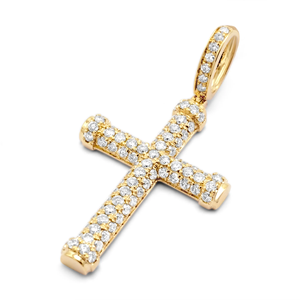 Pendentif Croix Religieuse pour Homme en Or Jaune Massif 10K avec Diamant Rond Taillé, 1,57 po, 1,30 CT, Bijou Personnalisé - Product Image 2