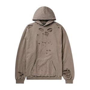 Sweat-shirt à capuche oversize pour homme, couleur unie, design découpé, en molleton lavé, tricoté, manches classiques, style hiver, respirant, vente en gros - Product Image 1
