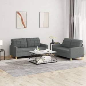 Set Divano in Tessuto 100% Poliestere Grigio Scuro, Arredamento per Soggiorno in Metallo, Textilene e Compensato - Product Image 1