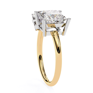 Bague de fiançailles unisexe en or massif 18 carats avec diamant de laboratoire taille poire princesse, couleur E, Toi et Moi, à quatre griffes - Product Image 2