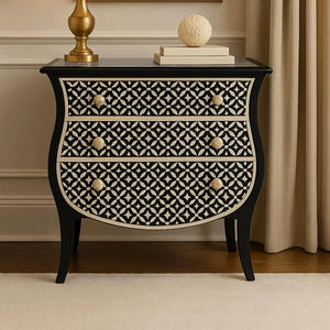 Table à tiroirs en os incrusté de la marque ILAHI, design moderne, détails en agate, rangement à trois niveaux, meuble portable pour la maison - Product Image 1