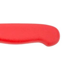 Couteaux à désosser à manche rouge avec lame étroite argentée, poignée ergonomique profilée et protège-doigts pour la découpe de viande et l'usage en boucherie - Product Image 5