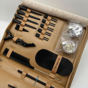 ชุดอุปกรณ์ต่อผมสแตนเลสสีดำด้าน พร้อมหนังสีน้ำตาล ไมโครบีดส์ คีมหนีบ แผ่นกันความร้อน และเวลโคร-ออลอินวัน - Product Image 4