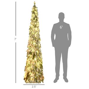 Albero di Natale a Matita Alto Preilluminato con Luci LED Bianco Caldo, Rami Artificiali Effetto Neve Colorati per Decorazioni Natalizie - Product Image 6