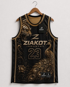 Maillot de basketball personnalisé noir-rouge à col rond en tricot côtelé, vente en gros directe de l'industrie Ziakot - Product Image 3