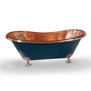 Bañera de Cobre de Estilo Antiguo con Exterior Azul Verdoso y Patas de Cobre Sólido para Interiores de Primera Calidad - Product Image 1