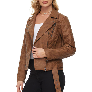 Wholesale Faux <b>Leather</b> Women Fashion <b>Jacket</b> Vegan <b>Leather</b> Outerwear OEM ODM Best Price Manufacturer - Product Image 5