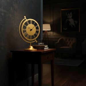 Horloge de bureau en laiton doré, design circulaire, mouvement à quartz silencieux, affichage à aiguilles, fonctionne sur piles, traditionnelle, légère - Product Image 3