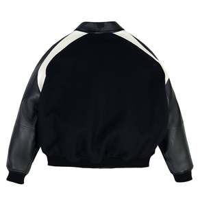 Avirex Men Black Varsity <b>Jacket</b> Woolen Body <b>Leather</b> Sleeves Embroidered Logo Front Single Breasted Regular Fit Turn-down Collar - Product Image 2