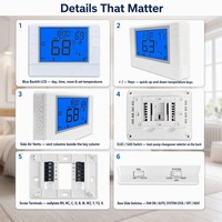Thermostat numérique programmable 4 périodes, 7 jours, double transformateur 2H/2C, chauffage/refroidissement pour la maison (vente en gros)
