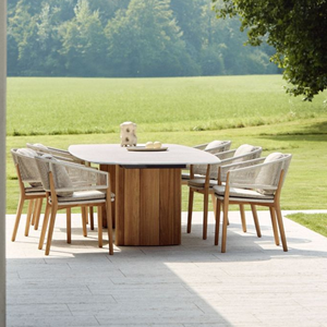 Ensemble de salle à manger extérieure moderne en teck, table et chaises de patio, mobilier de jardin, ensemble de salon minimaliste - Product Image 1