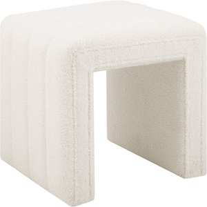 Pouf Moderno in Velluto Teddy Bianco, Sgabello per Trucco o Panca Portascarpe per Camera da Letto o Ingresso - Product Image 1