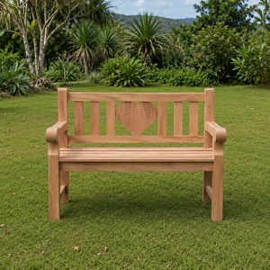 Solid Teak <b>Wood</b> 2 Seater Patio <b>Bench</b> Traditional Design Durable Outdoor Courtyard Furniture Heart Backrest Seat Model BEN12 - Product Image 1