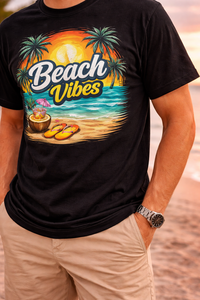 Camiseta Gráfica Negra Oversize para Hombre, Estampado de Atardeceres y Playa, Algodón, Estilo Urbano, Casual, Holgada, con Logo Personalizado - Product Image 6