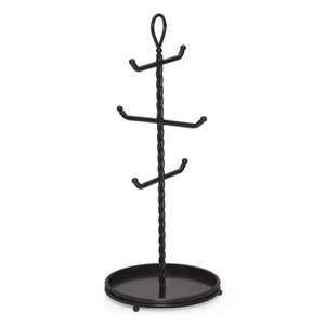 Metal <b>Mug</b> <b>Holder</b> Antique Bronze Finish Scroll Top Handle 6 Arms Round Filigree Base Kitchen Counter Coffee Cup Tree <b>Mug</b> <b>Holder</b> - Product Image 2