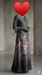 ชุดเดรสแบบเปิดด้านหน้า ผ้าคลุมศีรษะแบบอิสลาม ผ้าพันคอสีดำ ผ้าซาติน ยาวคลุมเท้า สวยงาม - Product Image 4