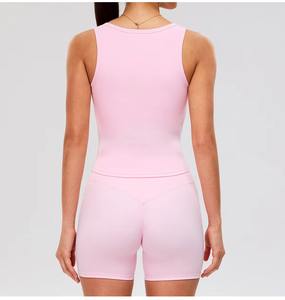 Conjunto Deportivo Personalizado al por Mayor para Mujer, 2 Piezas, Diseño Sólido, Top Deportivo para Yoga y Gimnasio, Pantalones Cortos, Sujetador Deportivo, Sudadera, Chaleco de Yoga - Product Image 4