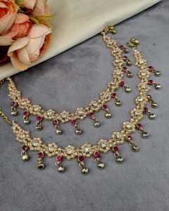 Crystal <b>Beaded</b> Payal <b>Anklets</b> Pair Wholesale Stone Studded Hanging Ghungroo Foot Wear Accessories Traditional Ethnic Wear <b>Anklets</b> - Product Image 3