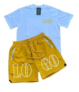 Ensemble deux pièces de t-shirt et short d'été décontracté pour hommes Logo avant Taille moyenne Style de rue respirant avec fermeture à cordon de serrage peigné - Product Image 5