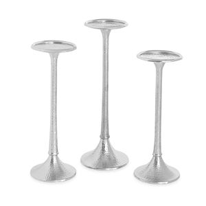 Support à bougies moderne et tendance pour la décoration de la maison, finition argentée, en aluminium moulé martelé, fait main, personnalisé, lot de 3 - Product Image 1