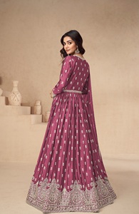 Traje Anarkali Moderno Chinon Hasta el Suelo con Bordado de Lentejuelas, Semi-Confeccionado para Bodas, Diwali y Fiestas - Product Image 6