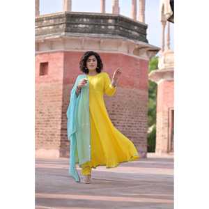 Ensemble de costume jaune en rayonne à motif cachemire pour femme, taille XS, en tissu mousseline - Product Image 2