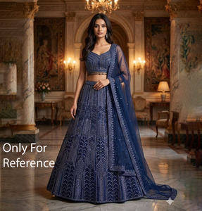 Nouvelle Robe de Mariage et de Soirée Prête à Porter, Modèle Designer Bleu Indien Pakistanais, en Soie Georgette avec Broderie de Paillettes, Sans Plis, Haute Qualité - Product Image 1