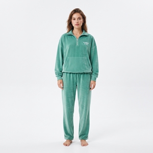 <b>Women's</b> Thick Oversized <b>Half</b> <b>Zip</b> Solid Green Fleece <b>Sweatshirt</b> Set Loose Fit Jogger Pants Solid Color Custom Casual Winter - Product Image 5