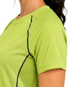 Customized Women Lime Green Quick Dry Sports T Shirt Breathable Mesh Panel Gym Running Workout Yoga Athletic Tee <b>Top</b> - Product Image 6