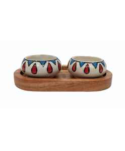 Bandeja de Madera de Acacia con Juego de Tazones de Cerámica, Bandeja para Servir Aperitivos con 2 Tazones para Salsas, Juego de Platos para Servir de Madera con Acabado Natural - Product Image 1