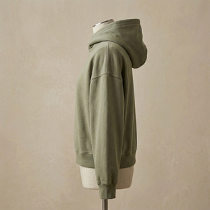 Sweat-shirt unisexe vert olive à capuche zippé, coupe régulière, en molleton tricoté uni, 100 % coton, hiver, brodé - Product Image 3