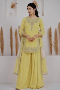 Ensemble de costume Sharara pour femmes LD CREATION avec dupatta |   Ensemble Kurta et Palazzo brodés |   Tenue de fête indienne élégante et moderne - Product Image 3