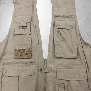 Light Khaki Beige Cargo Photo Vest Multi Pocket Fishing Travel Outdoor Hiking Utility Zip Front Sleeveless Casual Wear - Product Image 4