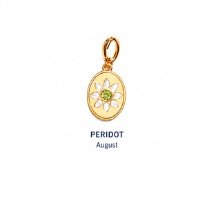Pendentif personnalisé OEM en gros, Pierre de naissance d'août Peridot, Plaqué or 18 carats, Breloque fleur ovale, Émail blanc, Cristal vert pétale - Product Image 1