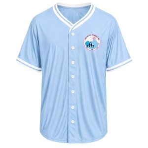 Camiseta de Béisbol Azul Claro para Mujer, con Botones al Frente, Parche Bordado, Manga Corta, Cuello en V, Ribete Blanco, Ropa Deportiva Informal de Equipo - Product Image 1