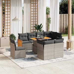 Juego de Sofás de Jardín de Ratán PE Gris de 9 Piezas con Patas Ajustables, Muebles de Exterior Cómodos y Elegantes - Product Image 1