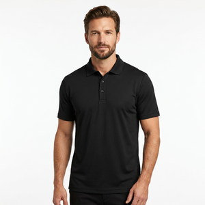 Men's <b>Black</b> Short Sleeve <b>Polo</b> <b>Shirt</b> 100% Cotton Knitted Casual Solid Color Regular Fit Button Design - Product Image 4