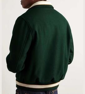 Chaqueta Varsity Verde para Hombre, Estilo Preppy, Cuello Camisero, Corte Regular, Color Sólido, Mezcla de Lana y Poliéster, para Otoño - Product Image 3