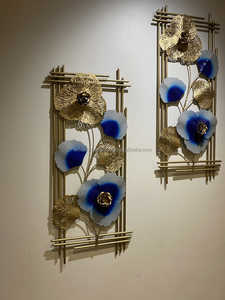 Ensemble de 3 pièces, art mural en métal encadré de dorure moderne, sculpture murale en forme de feuille de Monstera bleu clair et doré, plaque décorative pour salon, chambre à coucher - Product Image 2