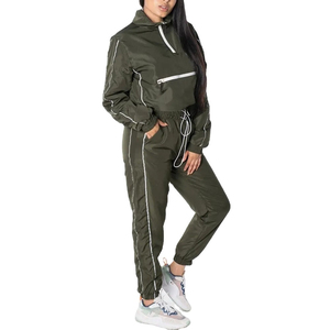 Custom <b>Running</b> Fitness Active Cropped <b>Reflective</b> Sport <b>Jacket</b> and Trouser Adjustable Windbreaker Tracksuit for Women - Product Image 5