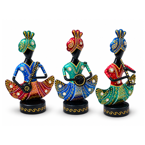 Juego de 3 Figuras Metálicas de Músicos Rajastaníes, Arte Folclórico Indio Pintado a Mano, para Decoración del Hogar, Hotel u Oficina - Product Image 6