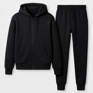 Breathable 320g Cotton Hooded Sweatshirt Elastic Men's Oversized Winter Fleece Solid Tracksuit Waist Jogger <b>Set</b> Plus Size Casual - Product Image 2
