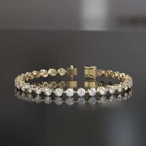 New Round Shape Moissanite Diamond Tennis Bracelet Bezel Setting 18K Yellow Gold Diamond Bracelet for Both Men and Women - Product Image 1