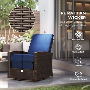 Sedia Reclinabile Girevole da Esterno in Vimini Resistente all'Acqua con Schienale e Poggiapiedi Rotanti a 360 Gradi e Cuscino Base - Product Image 4