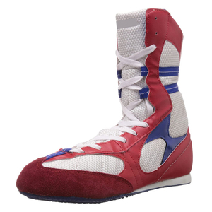 Chaussures de boxe bleues à tige haute, à fermeture auto-agrippante, en cuir respirant, pour adultes, équipement d'entraînement d'arts martiaux, unisexe, personnalisable - Product Image 2
